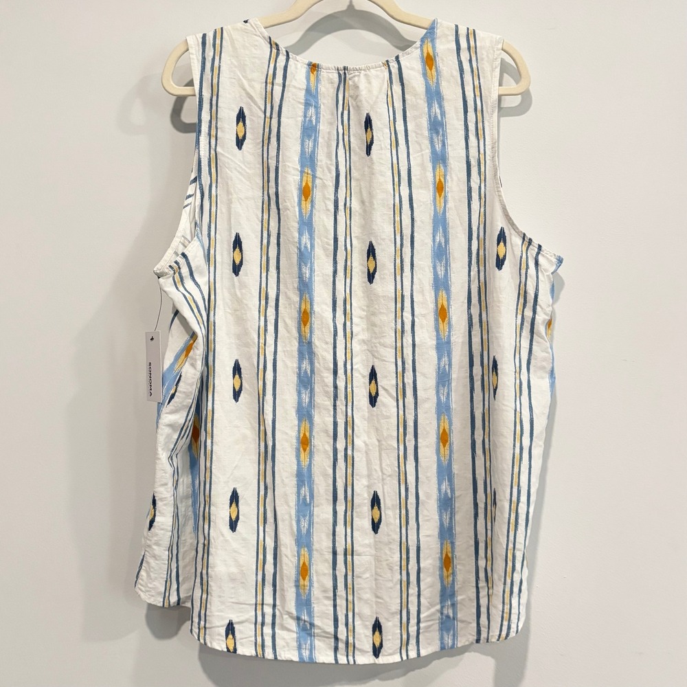 Western Women Tank Top XXL Ikat Striped Cotton Blend Coastal Tribal Summer 20597 - Picture 2 of 11